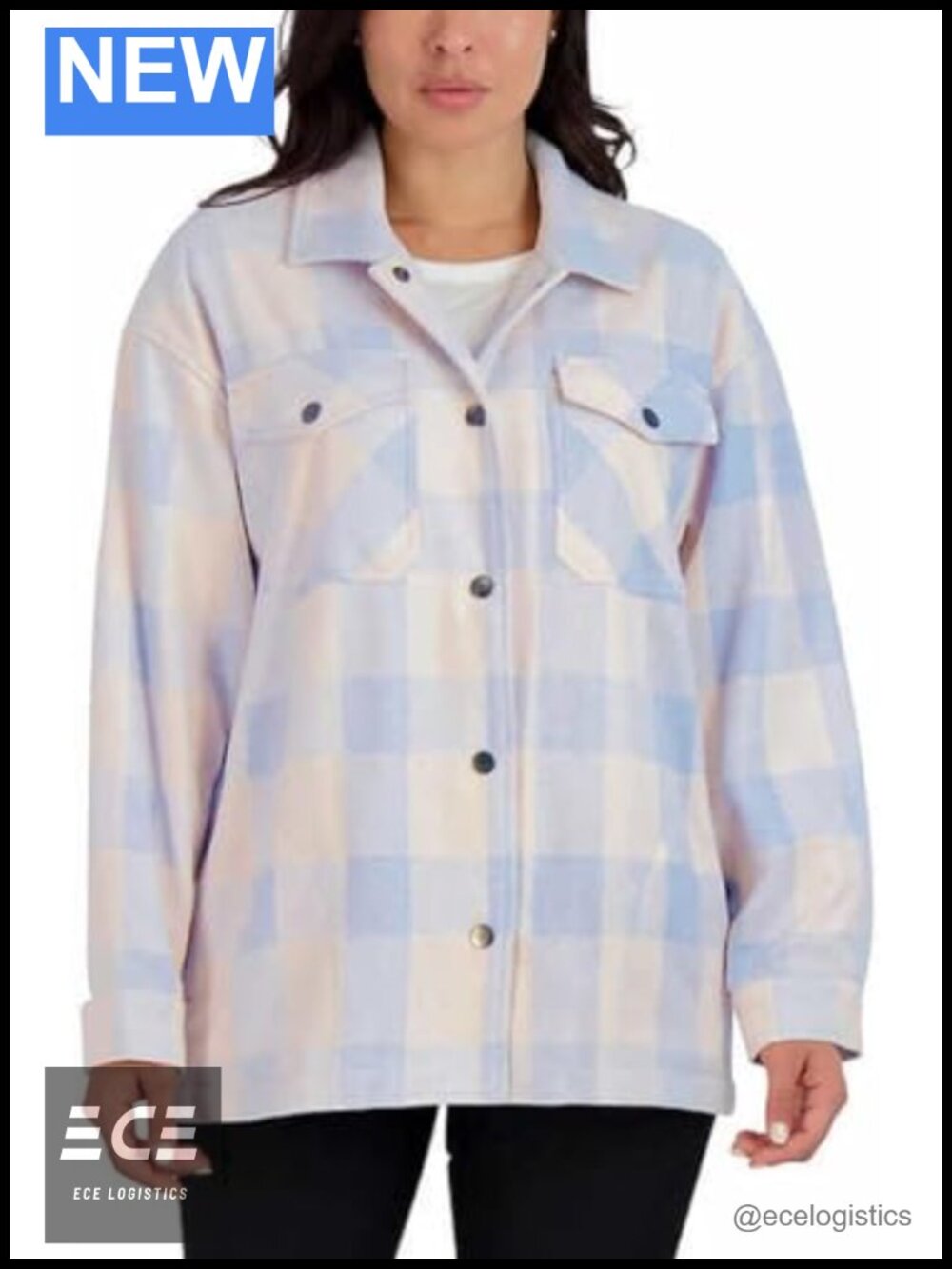 Plaid Fleece Shacket Button Down Collar Long Sleeve Relaxed Fit